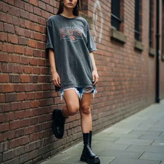 Retro Spirit Yıkamalı Grafik Baskılı Oversize Tişört