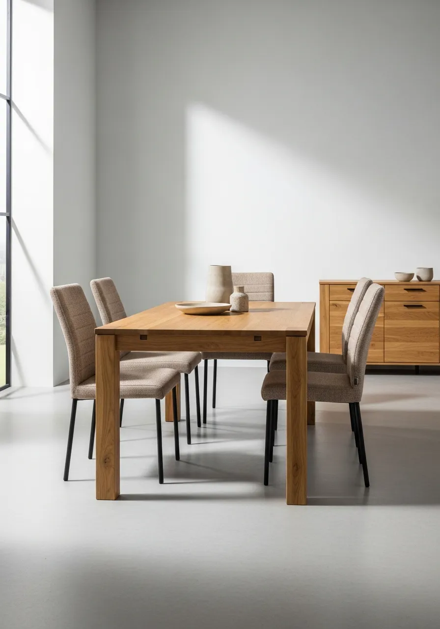 Lira Modern 6 Kişilik Yemek Odası Takımı – Doğal Meşe ve Krem Sandalyeler